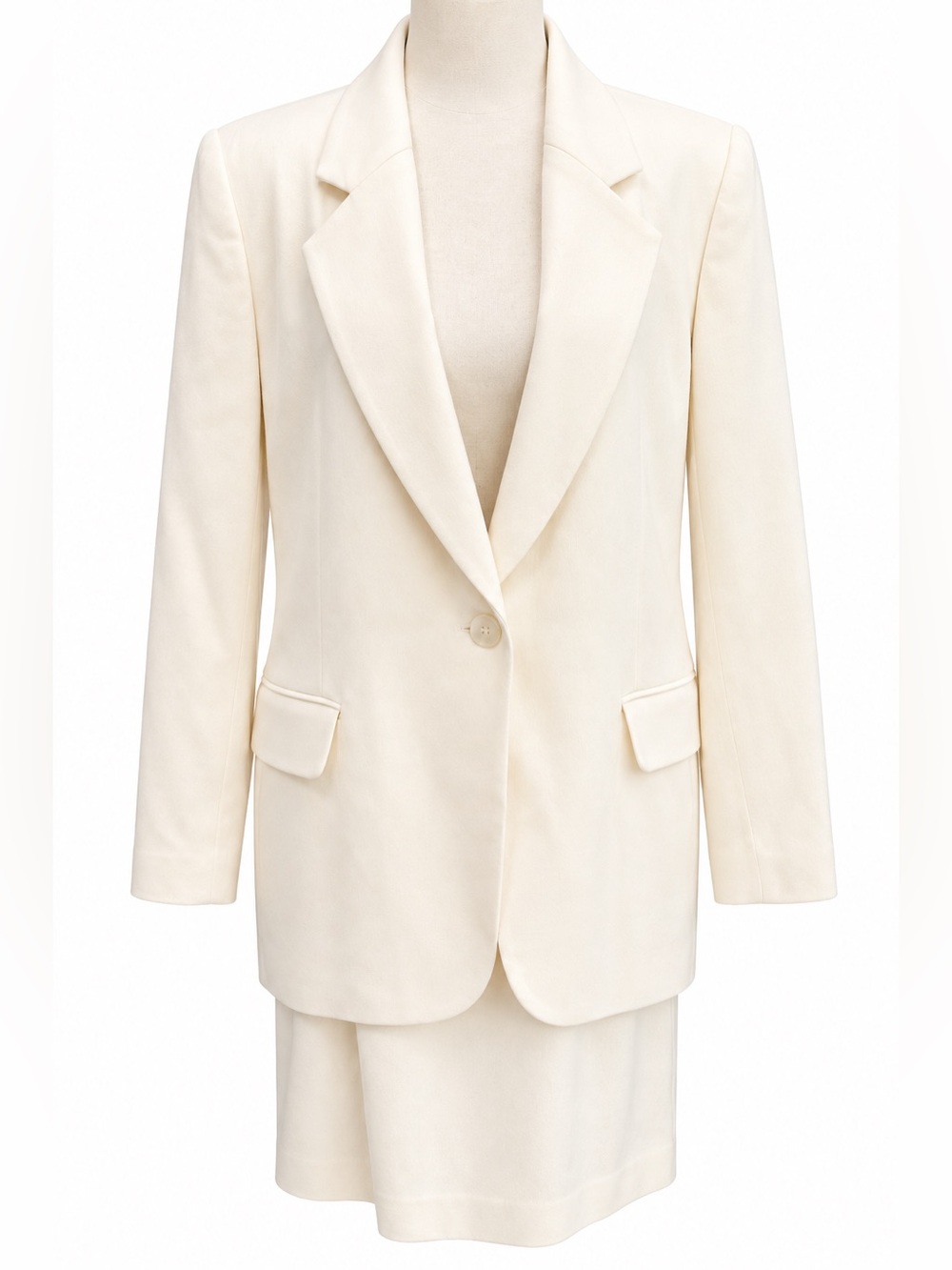 Worthington Petite New Vintage Cream Single-Button Tailored Blazer wool Suit